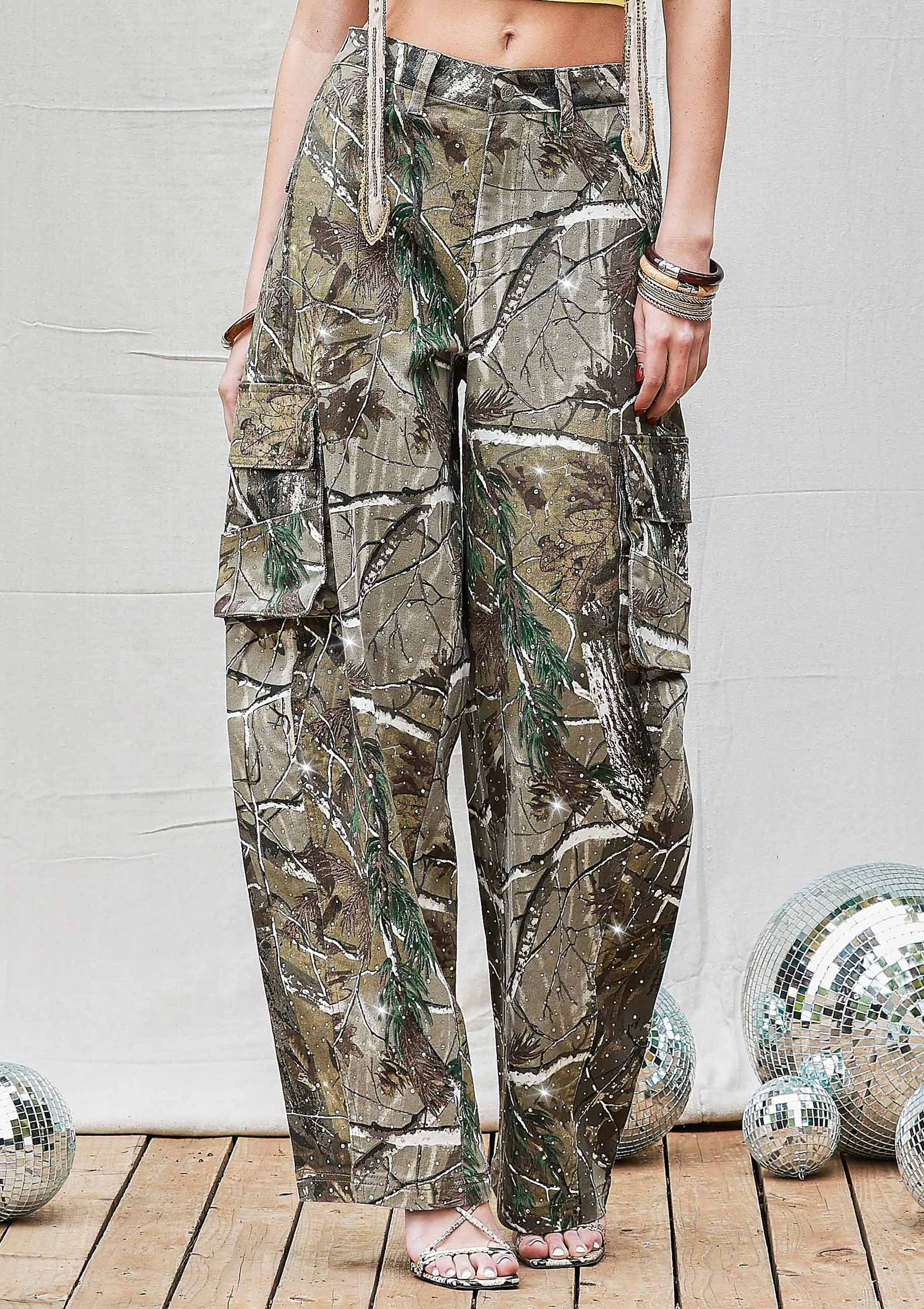 Rhinestone Camo Print Baggy Barrel Jeans for wholesale on Faire0