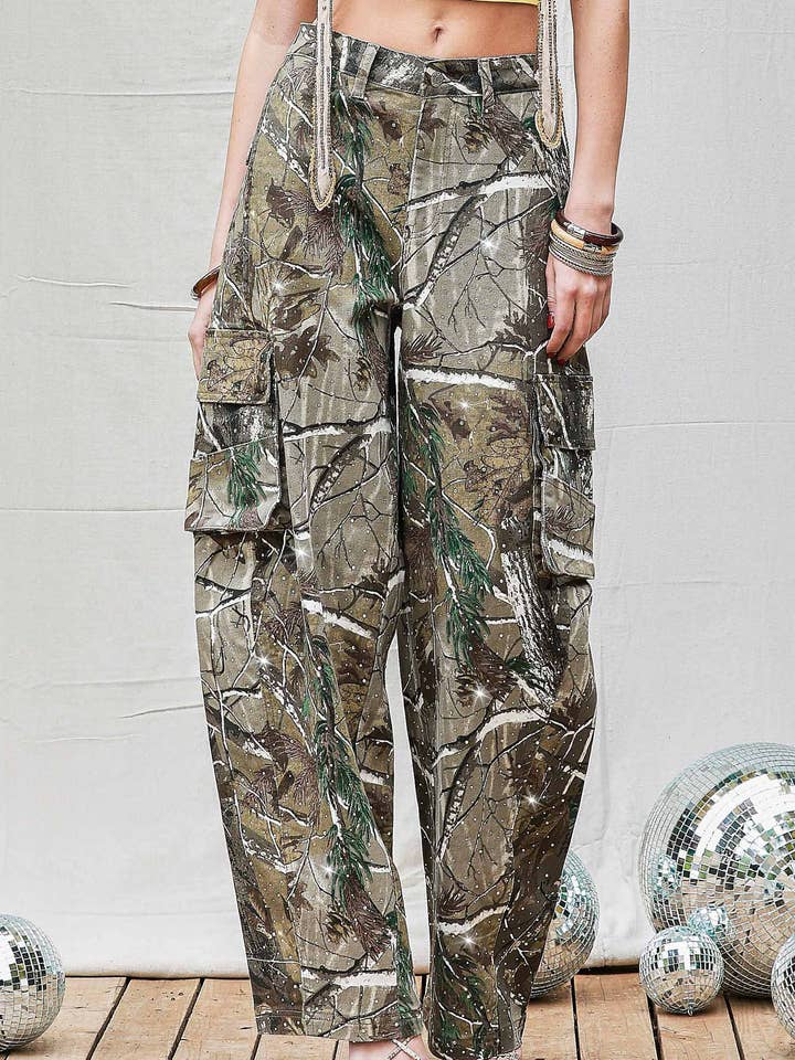 Rhinestone Camo Print Baggy Barrel Jeans for wholesale on Faire0