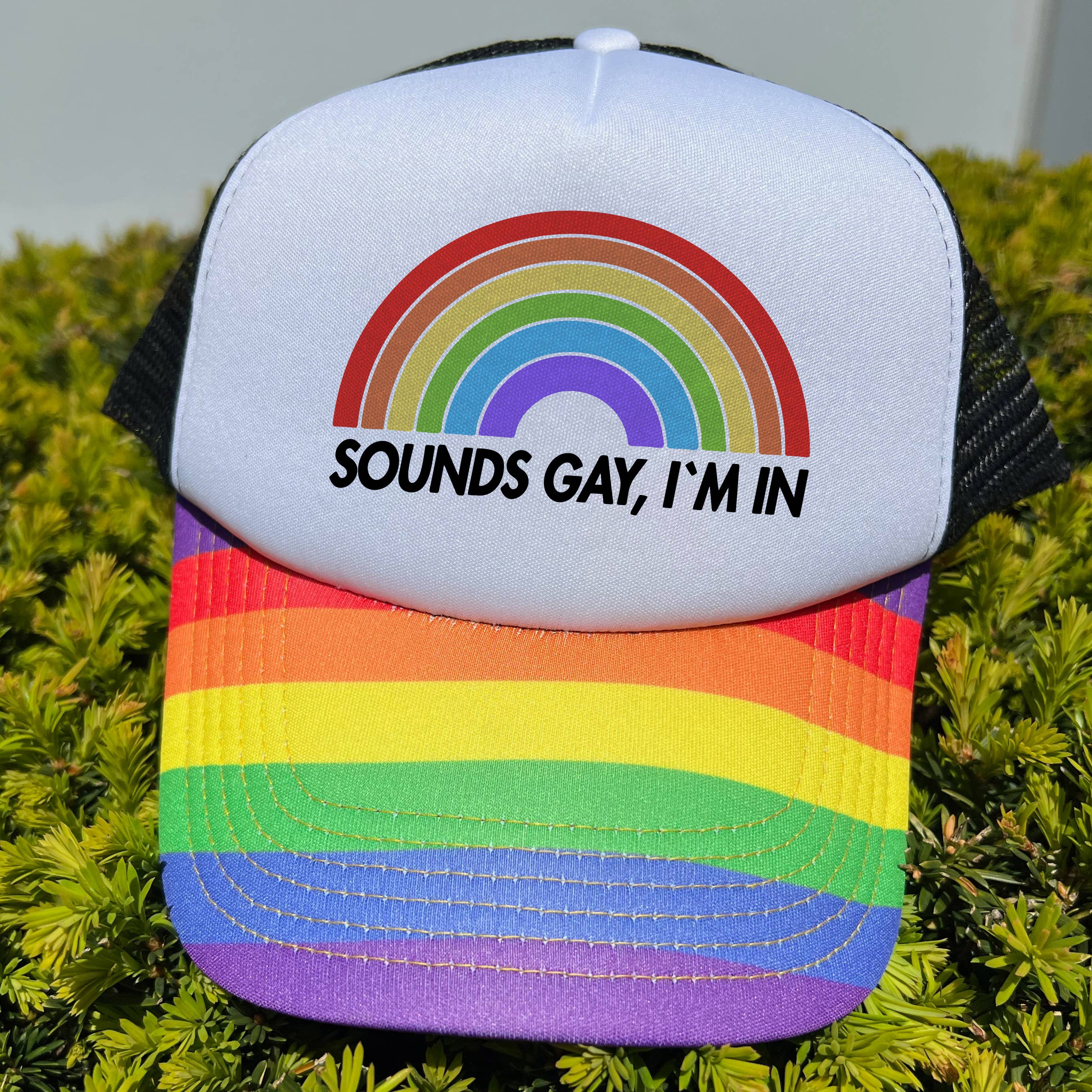 Rainbow Sounds Gay I'm In Rainbow Trucker Hat for wholesale on Faire1