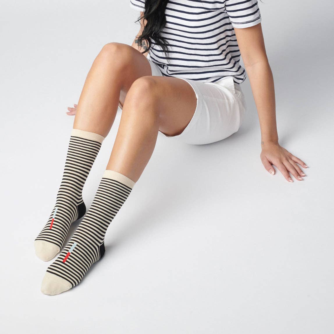 Hooray Sock Co. - Wholesale Socks - Unisex - Cole Black and White Striped Crew Socks1