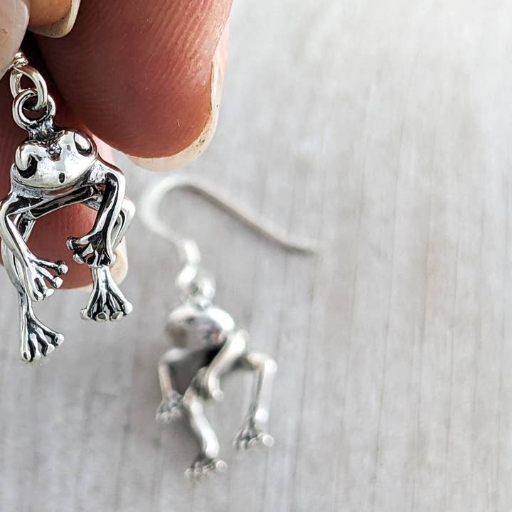 Moving Frog Earrings in Sterling Silver for wholesale by The Green Gecko