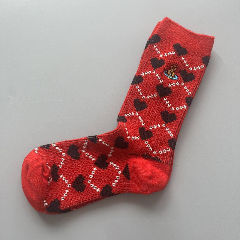 Tourtiwi - Wholesale Socks - Women's - Red Snowflake & Geometric Patterns Christmas Crew Socks26
