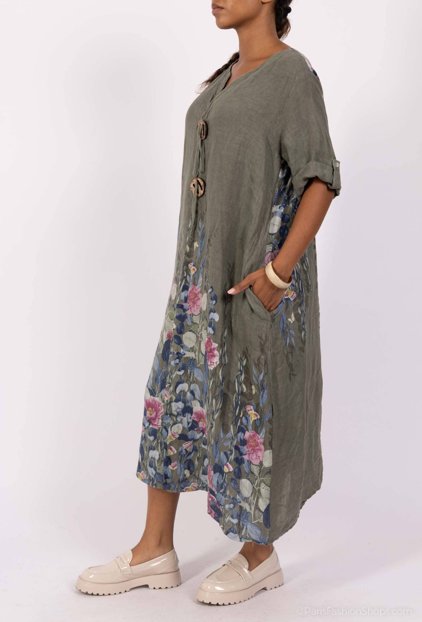 Shyloh - Vente Robe – femme - Robe en lin à imprimé fleuri et 2 boutons 1495512
