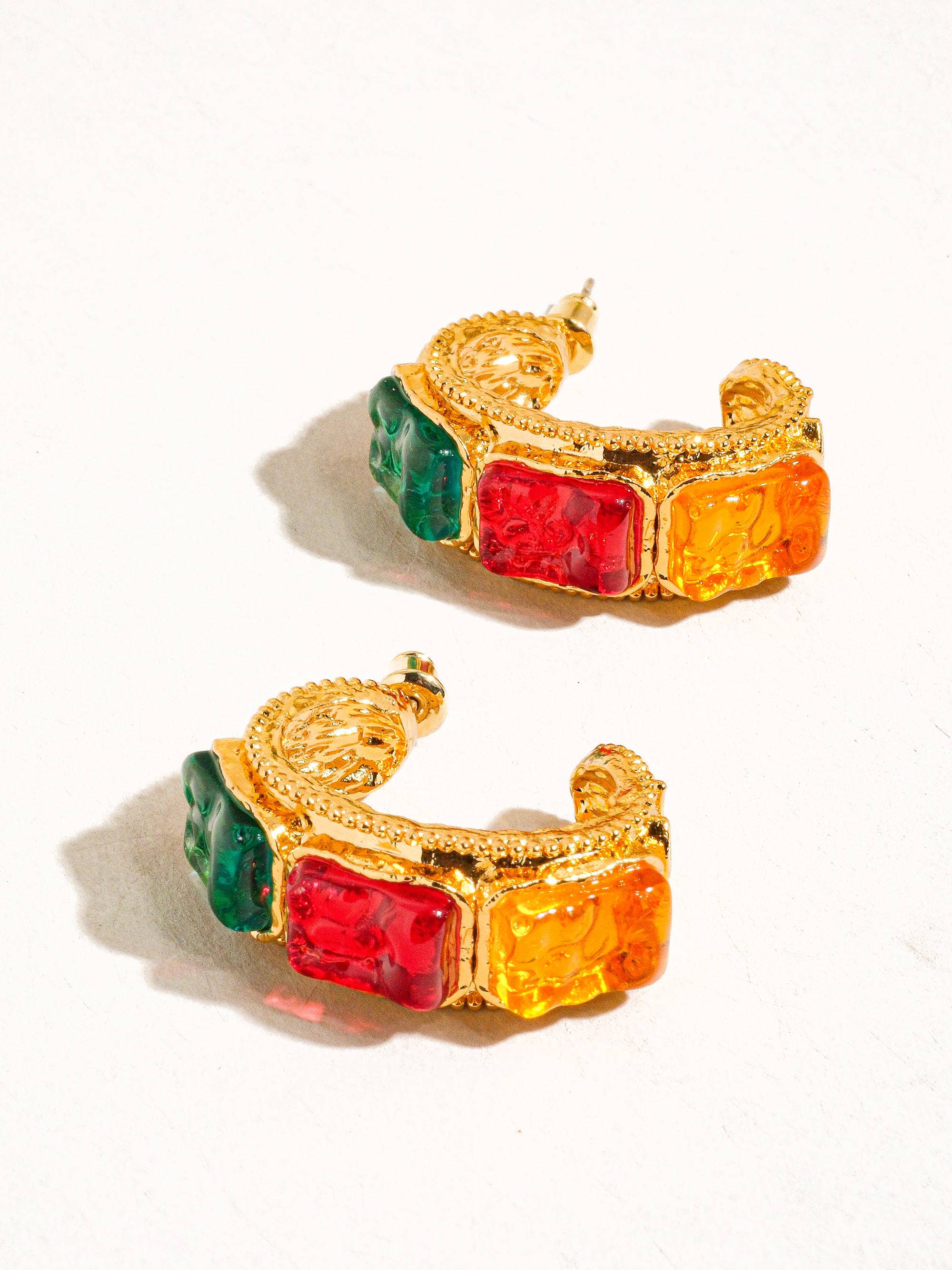 Multi Colored Florence 18K Gold Vintage Gemstone Large Hoop Earring for wholesale on Faire