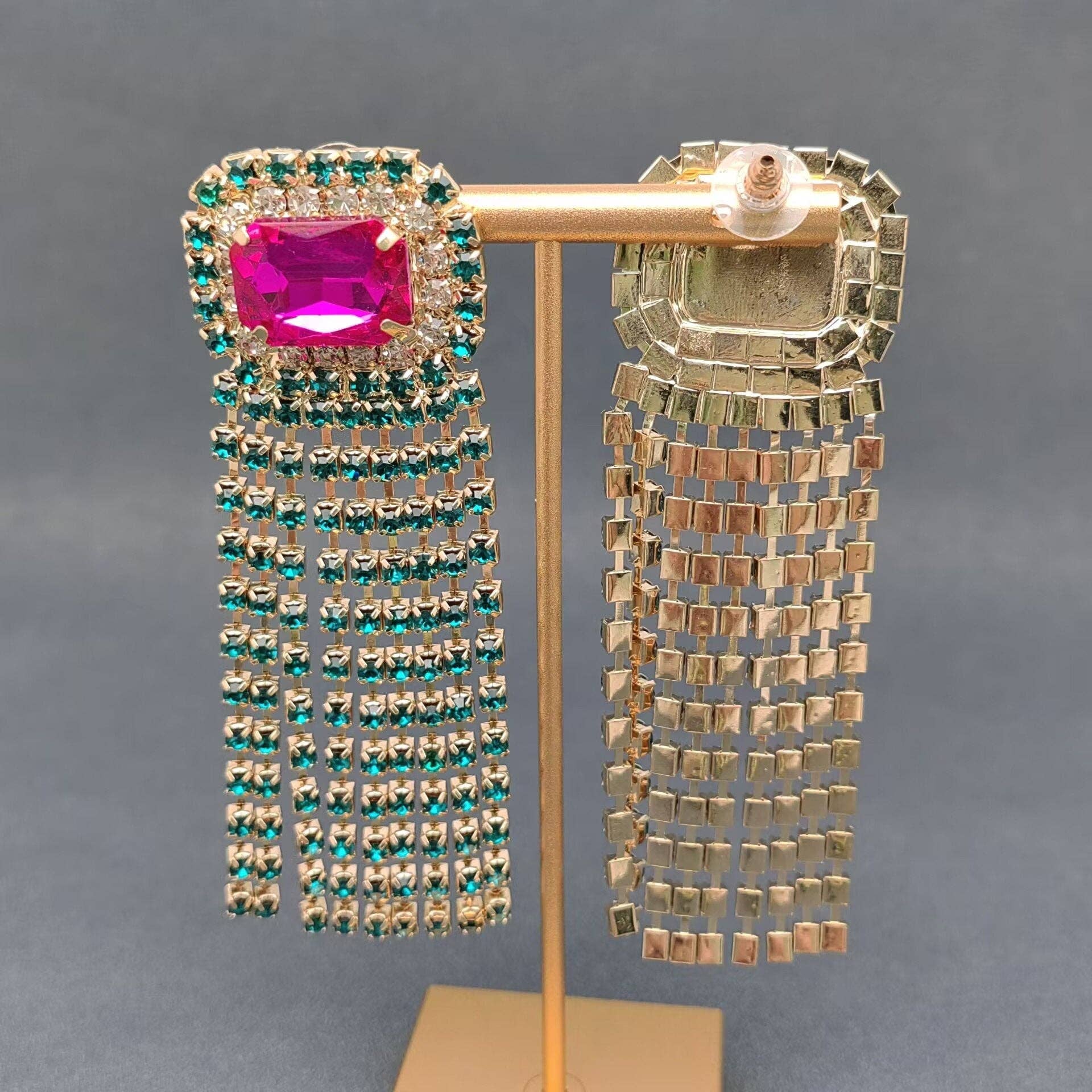 ピアス Fay Rose Gold Fringes Crystal Earrings Wholesale Sparkling Rhinestone Fringe Rose Glass Post