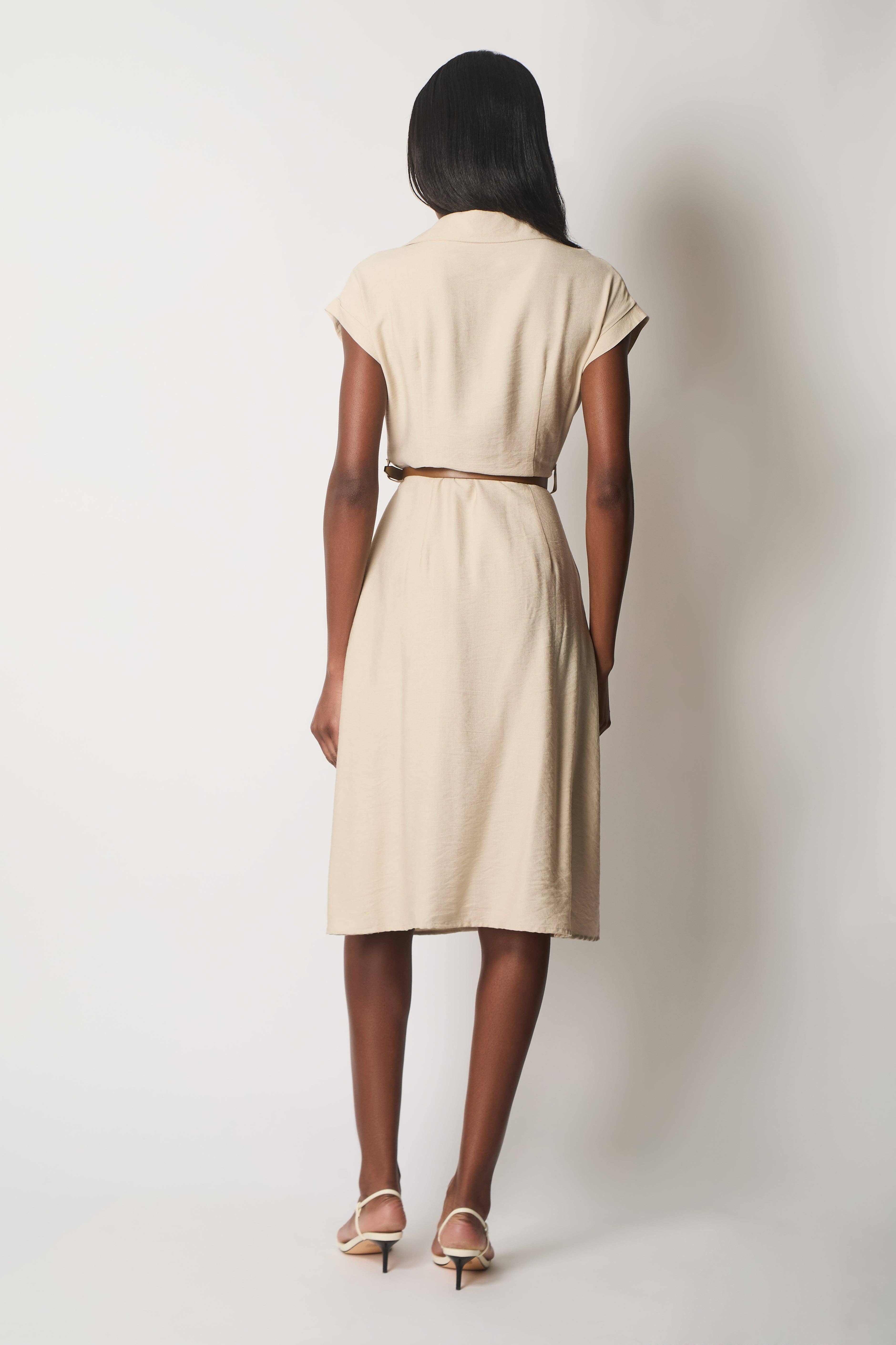 SOLO – Vestido - Mulher por atacado – Vestido Camiseiro Midi com Botões - Pedra3