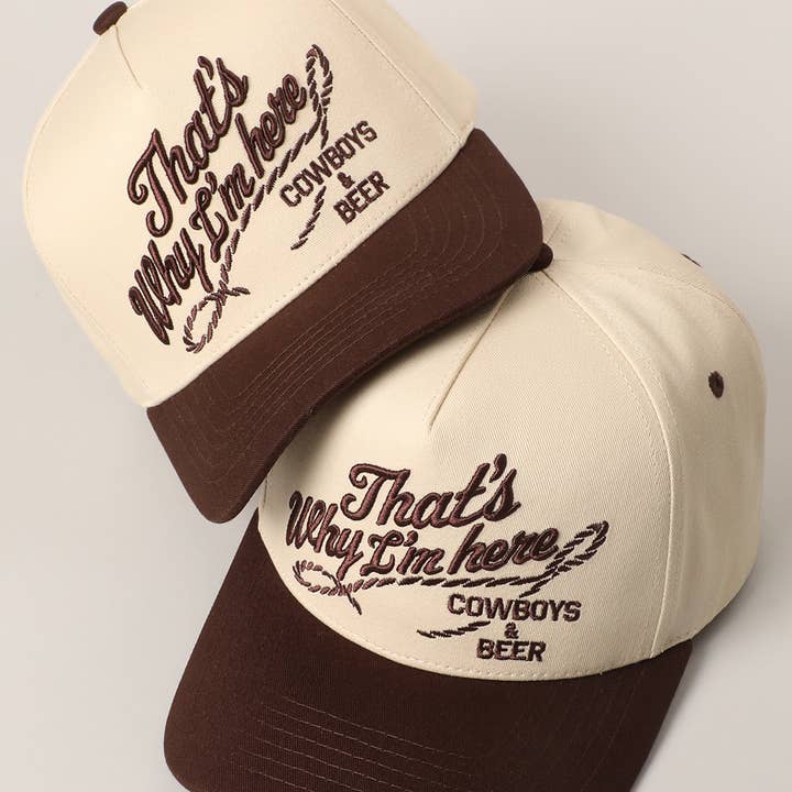 BRN That's Why I'm here Cowboys & Beer Embroidery Two-Tone Cap for wholesale on Faire