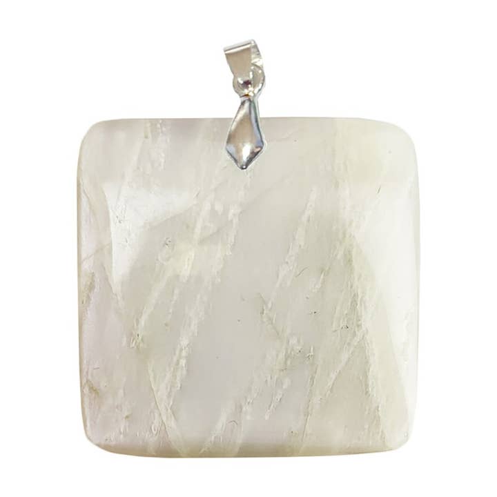 Square Pearly White Moonstone Pendants for wholesale by Artisans de Madagascar