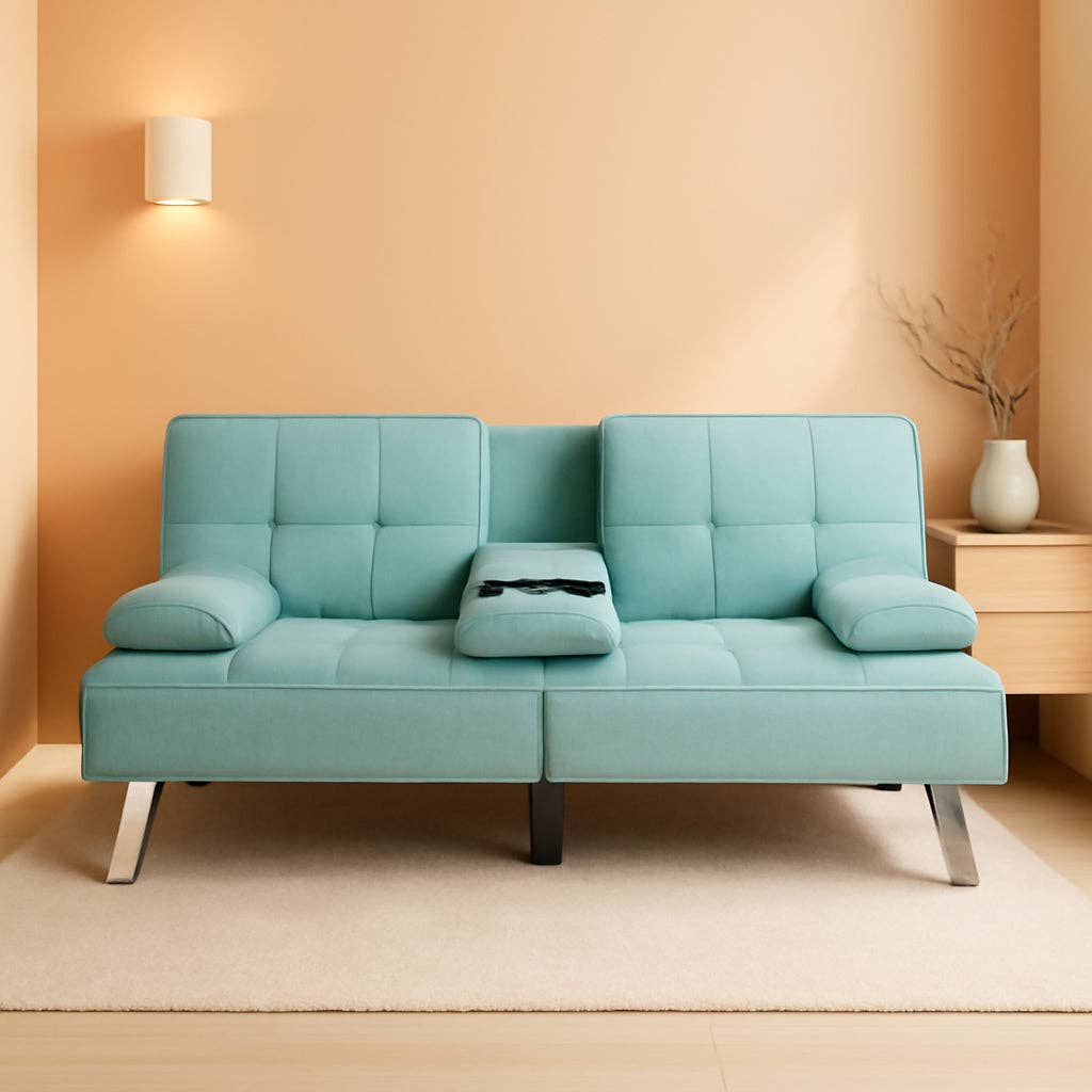 Linen Folding Futon Sofa Bed Aqua With Removable Armrests for wholesale on Faire0