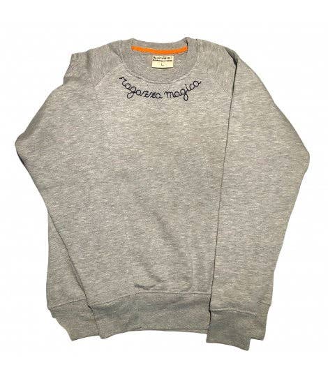 Volants Volant - Wholesale Sweatshirt - Women's - 'magic girl' hand-embroidered gym grey sweatshirt in dark blue1
