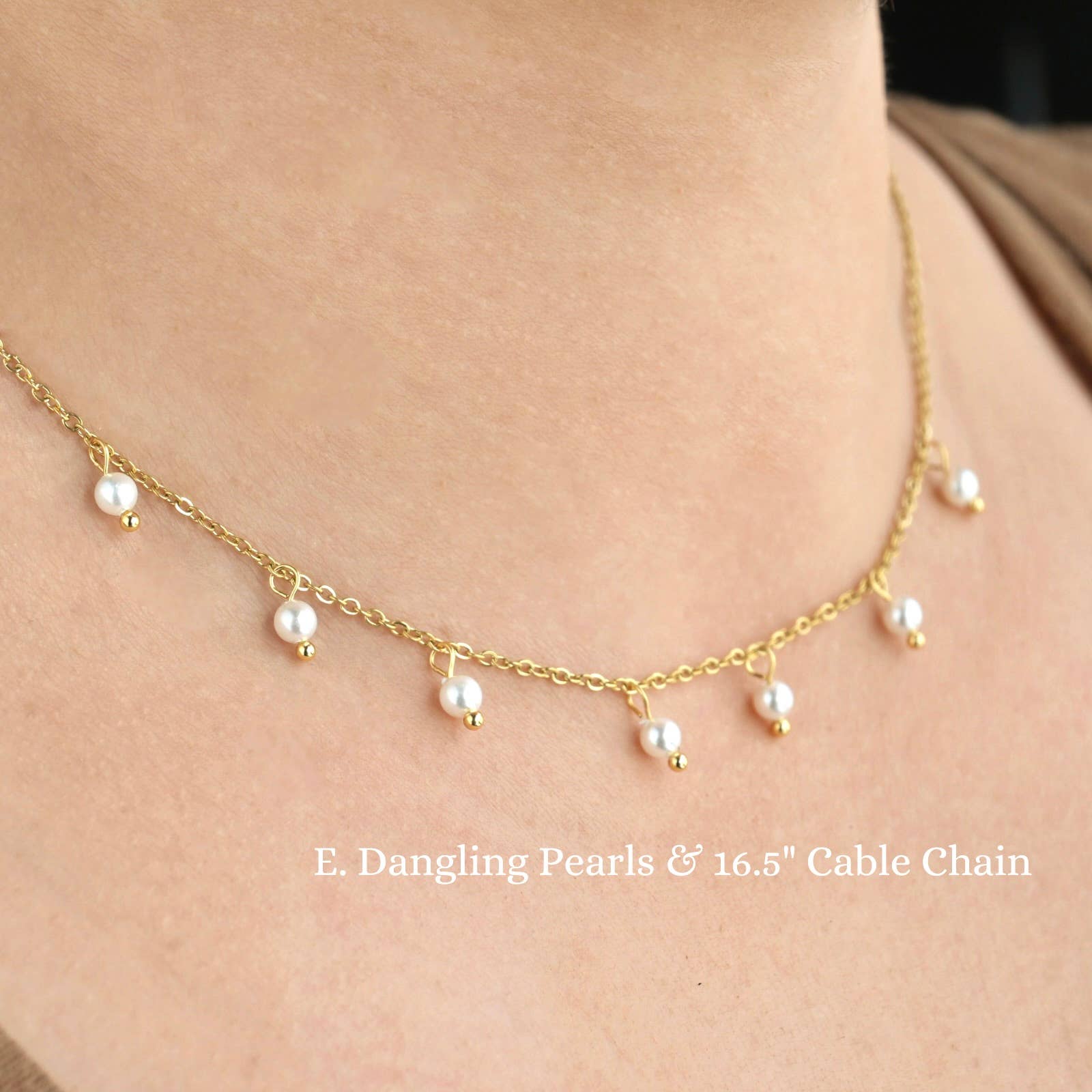 Blueyejewelry - Vendita all'ingrosso Collane di perline/perle - Collane con catena di perle dorate - catene assortite impermeabili7