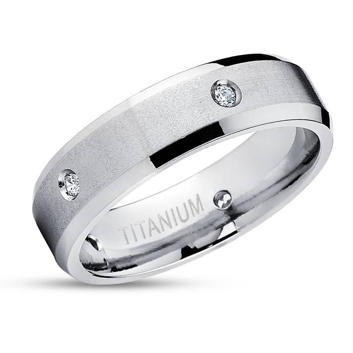 Diamond Wedding Ring - Titanium wedding Ring - White Diamond Ring - Wedding Band for wholesale by Lucky Love Rings