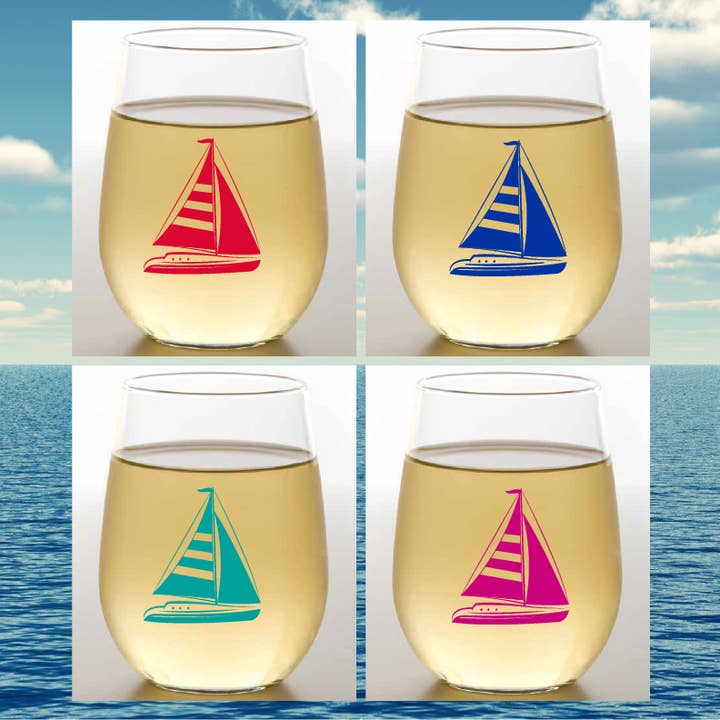 SET SAIL Unbreakable Stemless TRITAN Plastic Wine Glasses for wholesale by Wine-Oh!