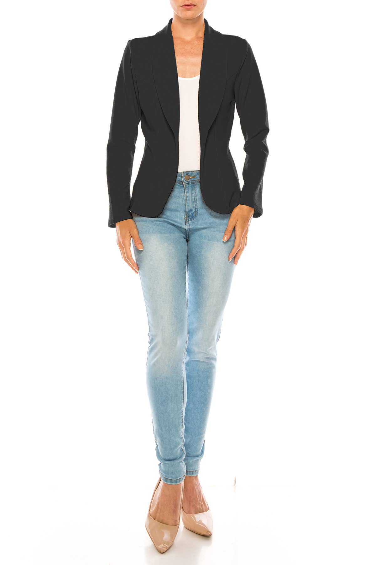MOA COLLECTION - Wholesale Blazer - Women's - Women’s Solid Open Front Fitted Blazer Jacket – Waist Length