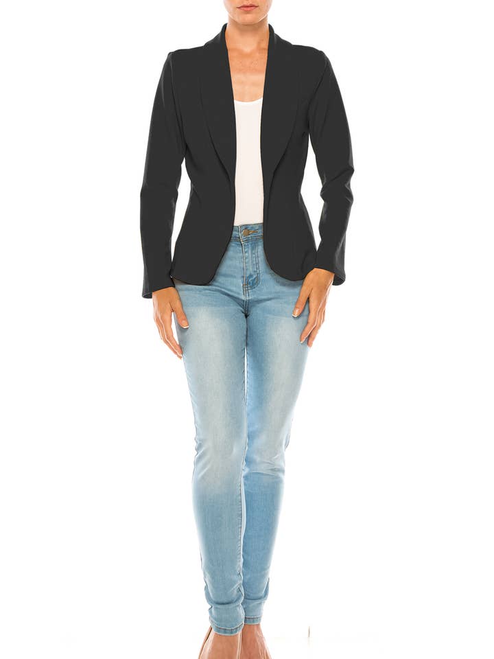 Blazer feminino casual de trabalho de escritório manga comprida com frente aberta por atacado de MOA COLLECTION