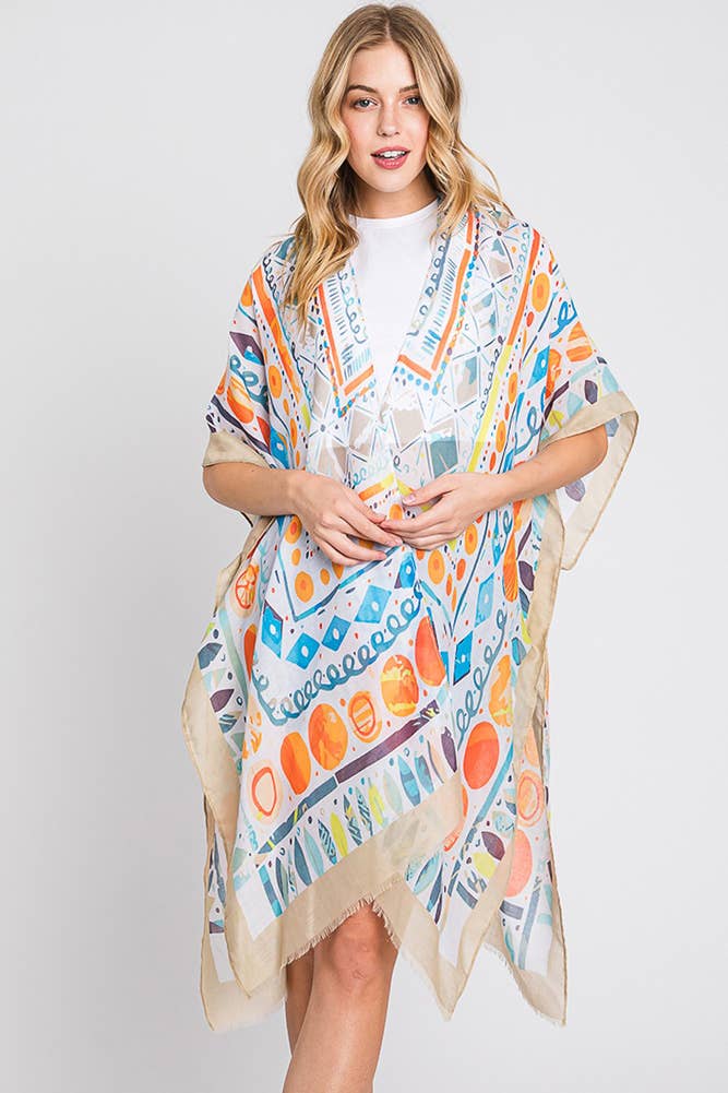 Hana - Wholesale Kimono - Women's - Watercolor Boho Geometric Print Summer Kimono3