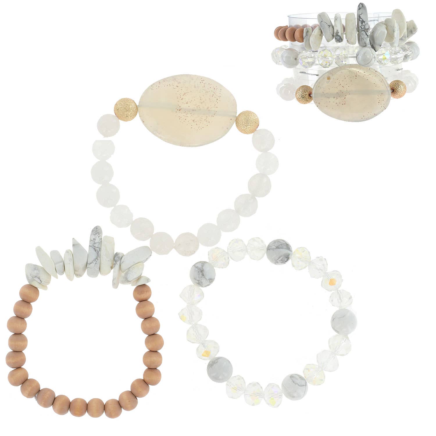 SP Sophia Collection - Wholesale Jewelry Set - Healing Chakra Layering Mix Beaded 3 Piece Bracelet Set