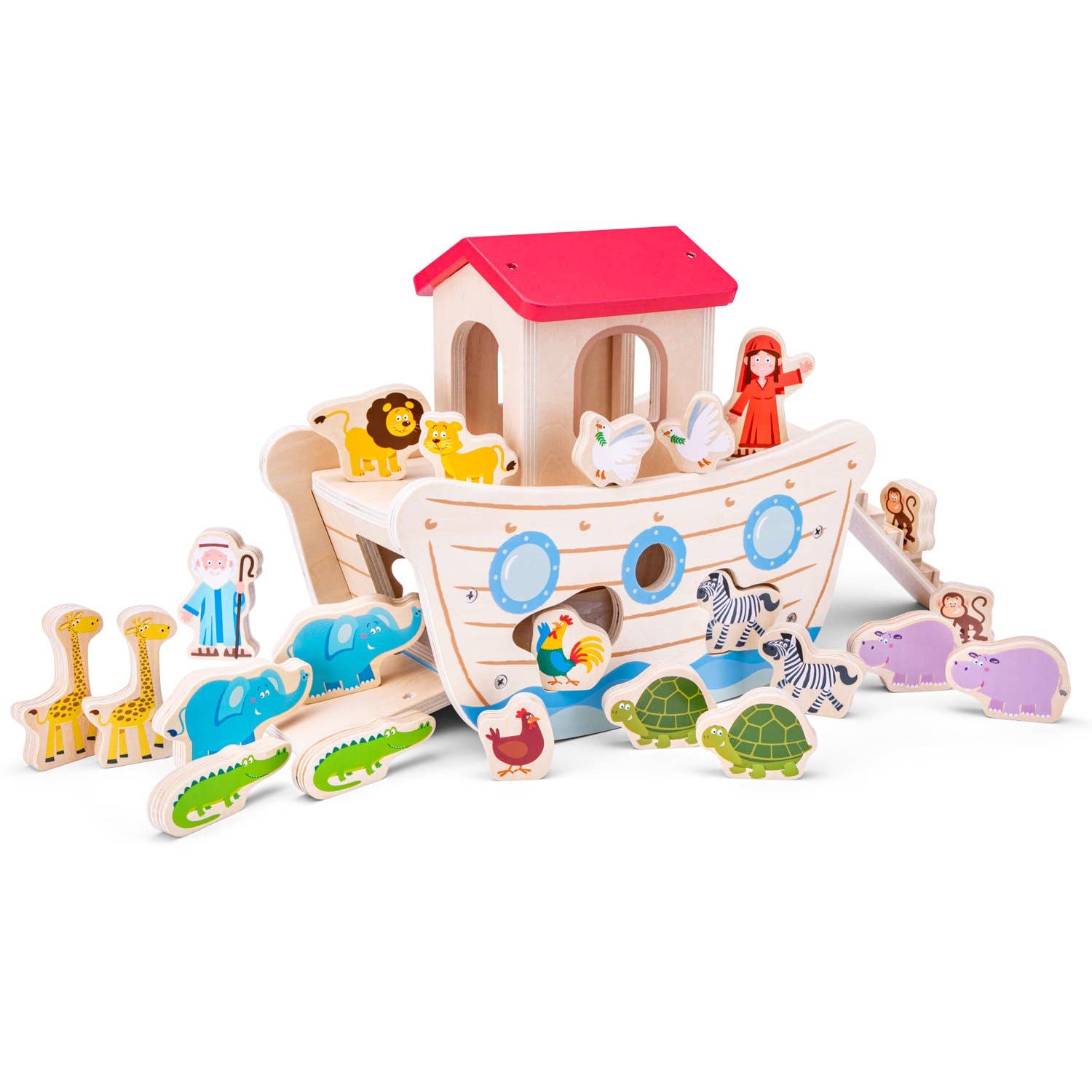 New Classic Toys EU - Venta al por mayor Conjunto de juguetes - Niños - Arca de Noé de Madera con Animales y Figuras2