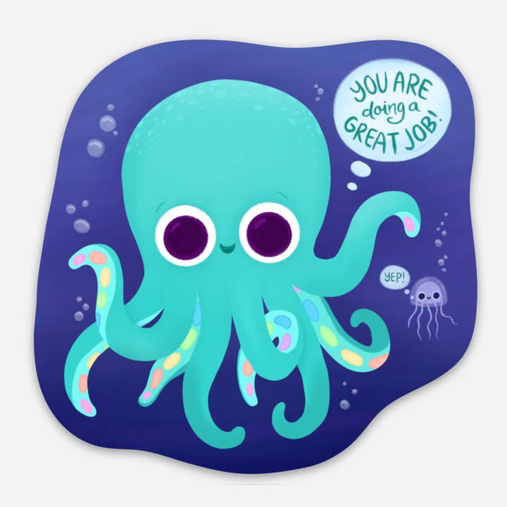 Adesivo a forma di polpo incoraggiante per la vendita all'ingrosso da parte di Quikwit Stickers