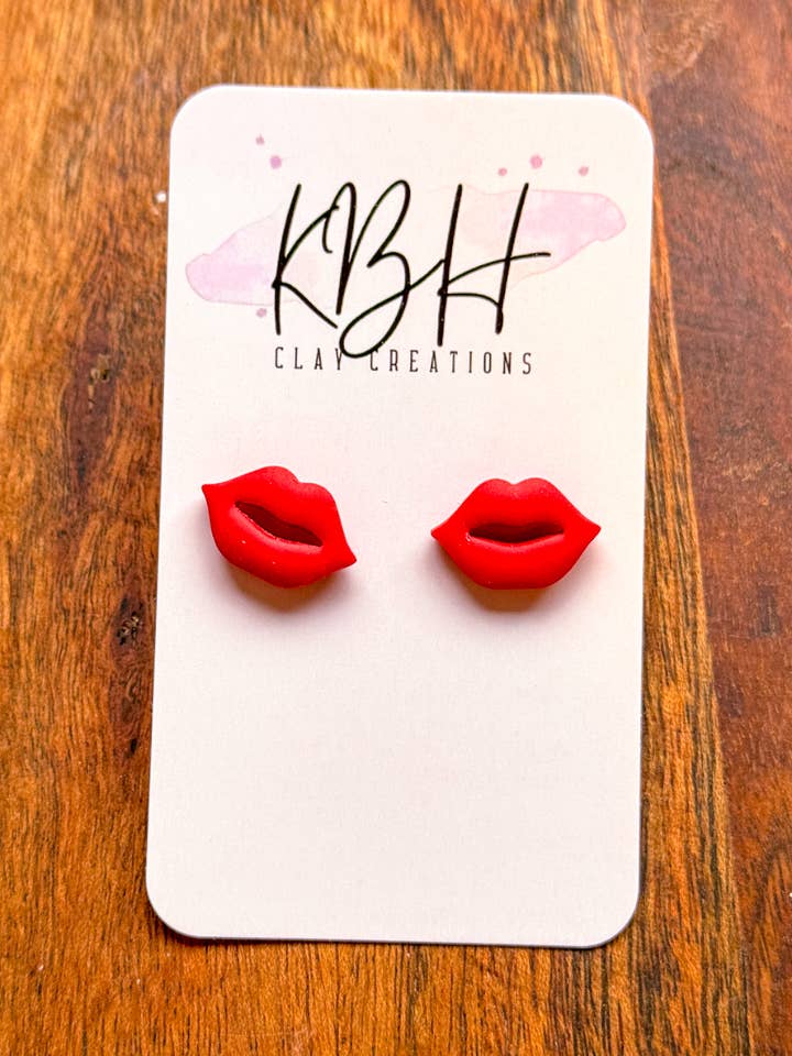 Red Lip Stud Clay Earrings for wholesale by KBH CREATIONS