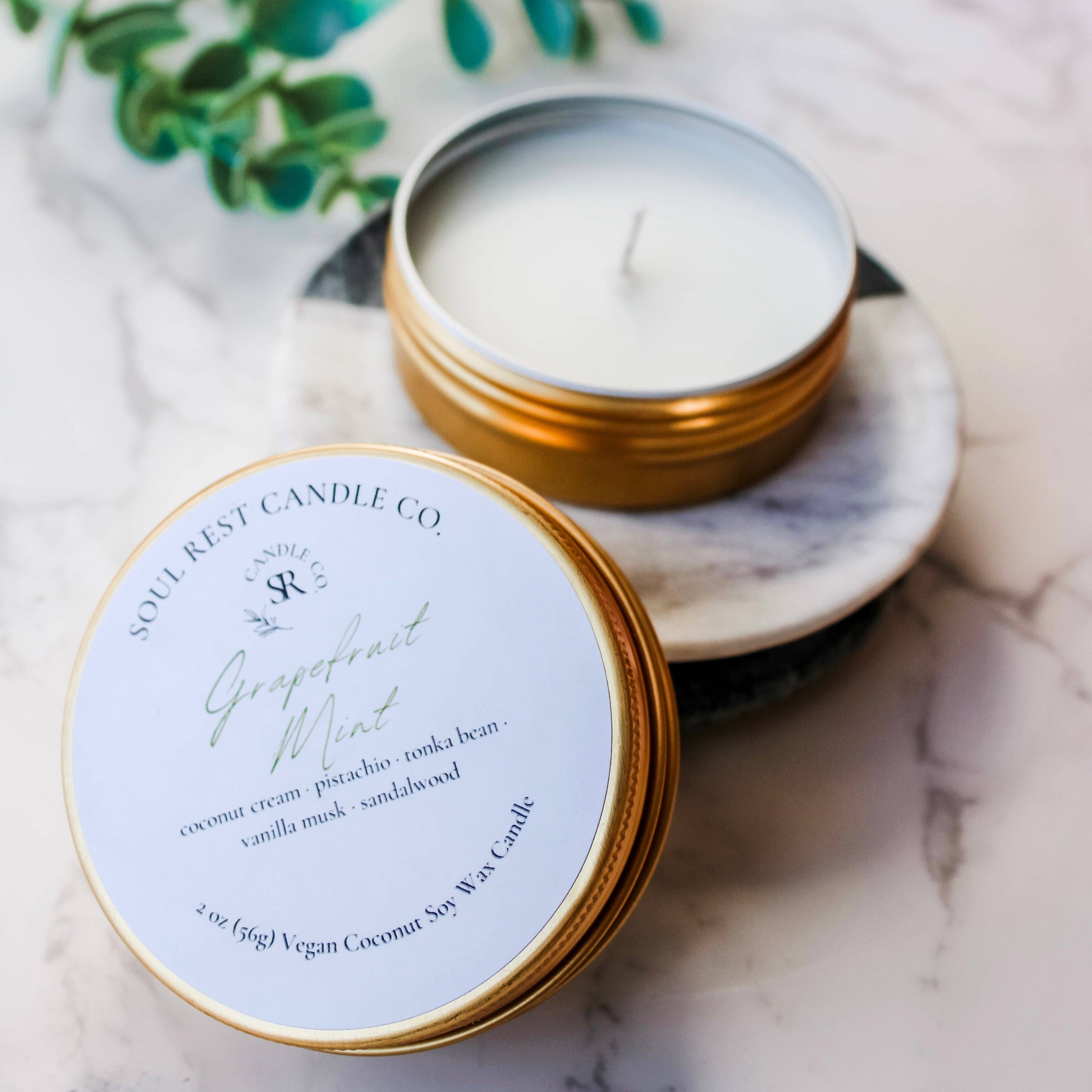 Soul Rest Candle Co. - Wholesale Travel Candles - Travel Tins 2oz Coconut Soy Wax4