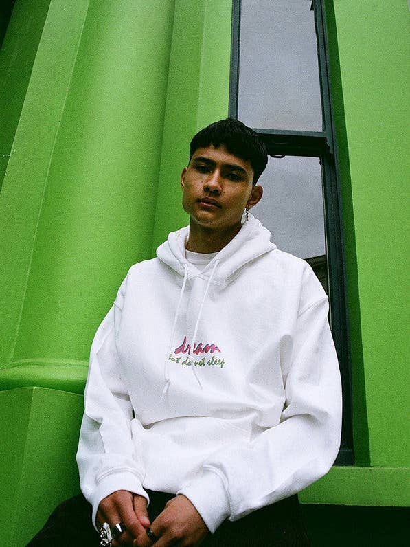 90s Logo Design On White Hoodie for wholesale by Dream But Do Not Sleep