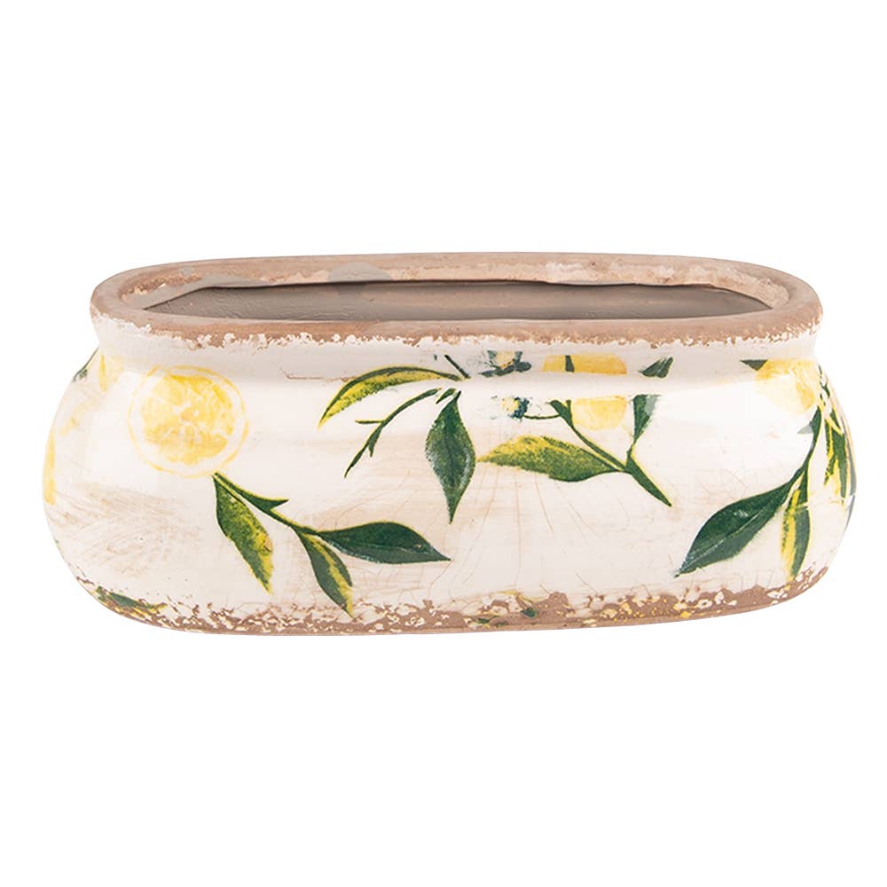 Clayre & Eef – wholesale Plant pot – 6CE1531S Planter 18x7x7 cm Yellow Ceramic Lemon Indoor0