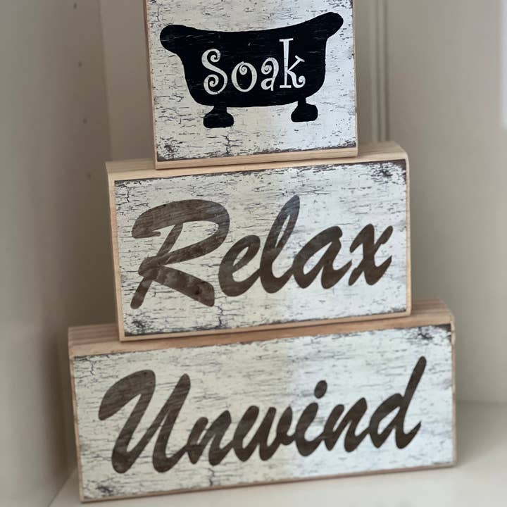 Soak Relax Unwind Block Set for wholesale by Thompsons Handmade Country LLC