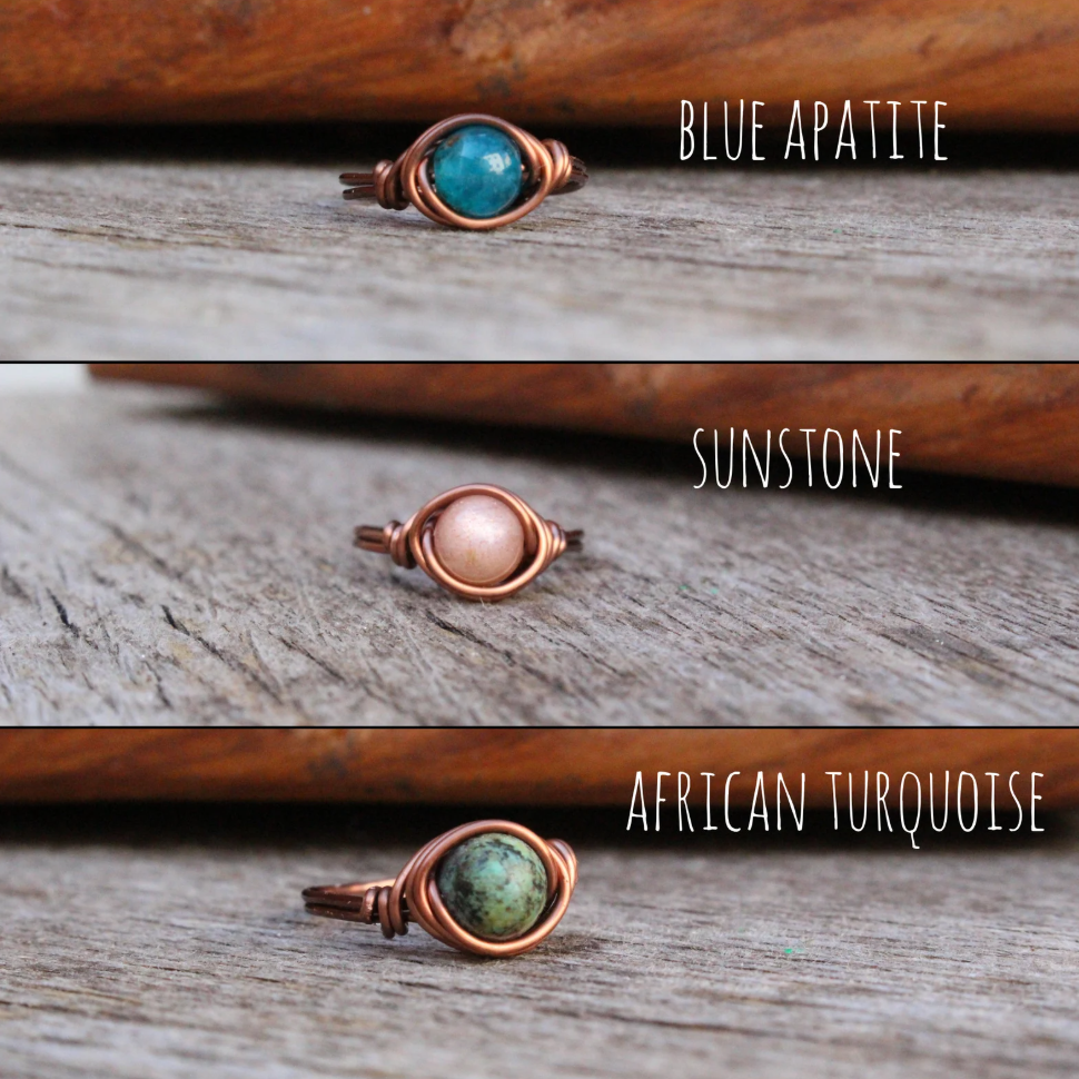 Gratefully Dreaming - Wholesale Cocktail/Statement Ring - Antique Copper Wire Wrapped Gemstone Rings 3