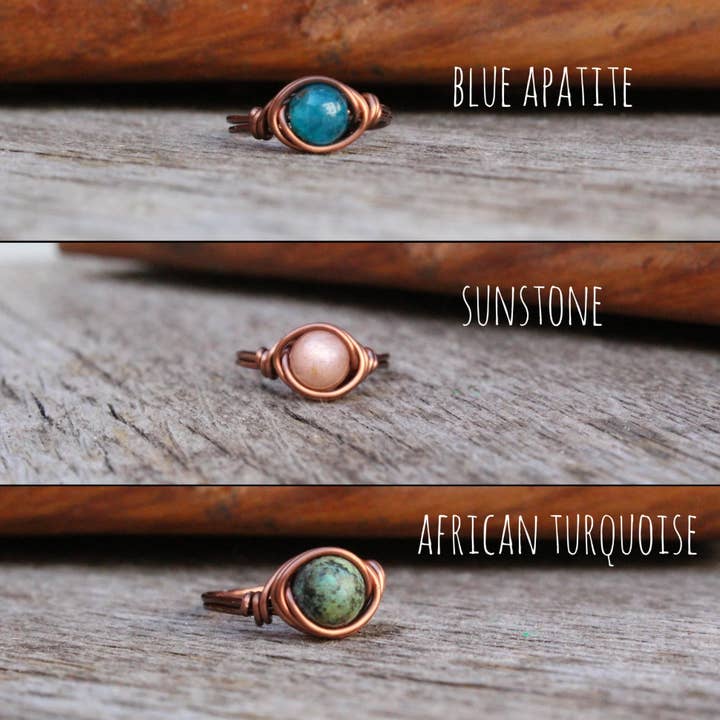 Gratefully Dreaming - Wholesale Cocktail/Statement Ring - Antique Copper Wire Wrapped Gemstone Rings 3