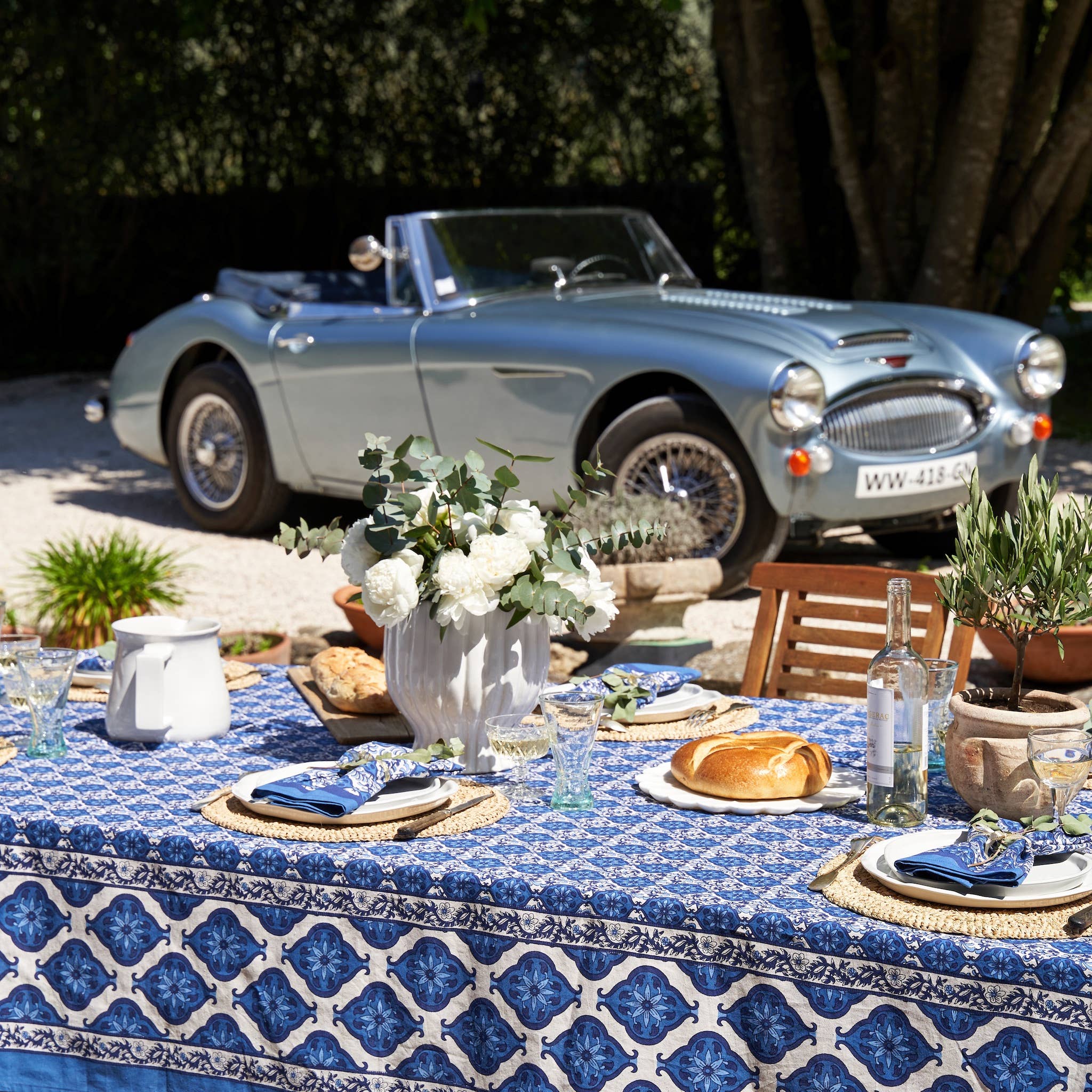 Caravan Home - Wholesale Tablecloth - Azulejo Blue Tablecloth1