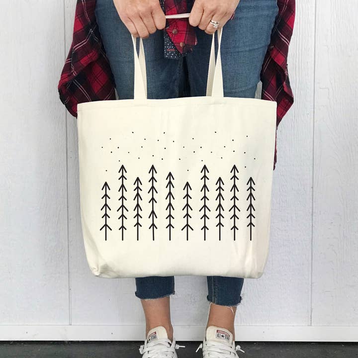 Nordic Evergreens Winter Canvas Tote Bag for wholesale by Perfect Day Print Co