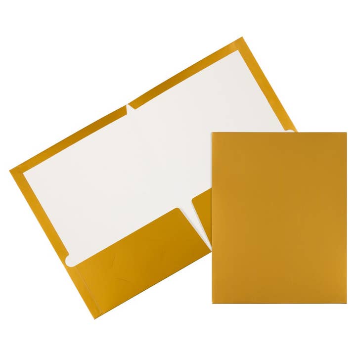 JAM Laminated Two Pocket Glossy Folders, Gold, 100/BX for wholesale by JAM PAPER