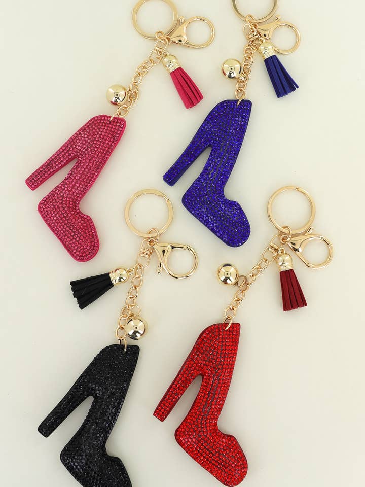Rhinestone Pave Stiletto w/ Suede Fringe Keychain for wholesale by SP Sophia Collection