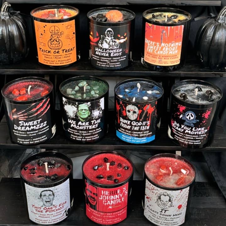 Moonlight & Mindfulness - Wholesale Jar/Filled Candle - Horror Movie Crystal Candles, 100% Soy Wax, Spooky Decor22