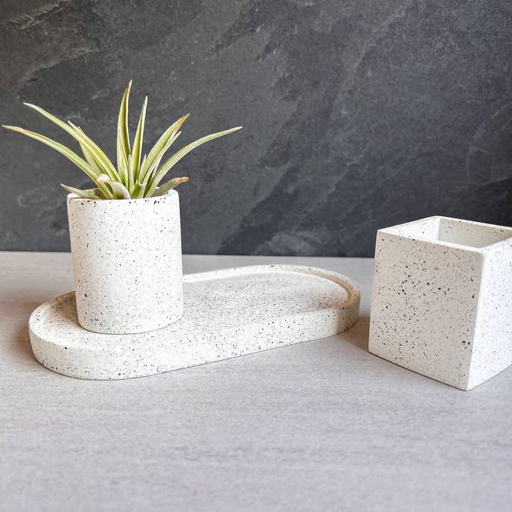 Minimal Loot Design – wholesale Prydnadsbricka – Sprickig oval betongbricka, dekorativ stenbricka, smyckeshållare, sminkbricka, cementbricka, sminkarrangör, smyckesfat, badrumsbricka