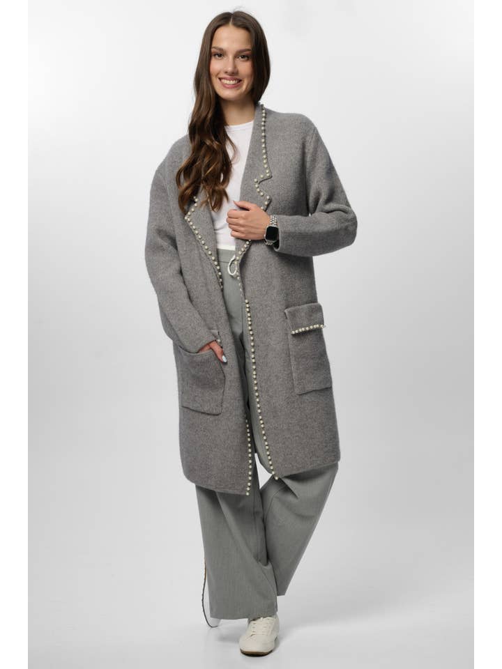 SAACHI - Wholesale Blazer - Women's - Pearl Trim Long Knit Blazer6