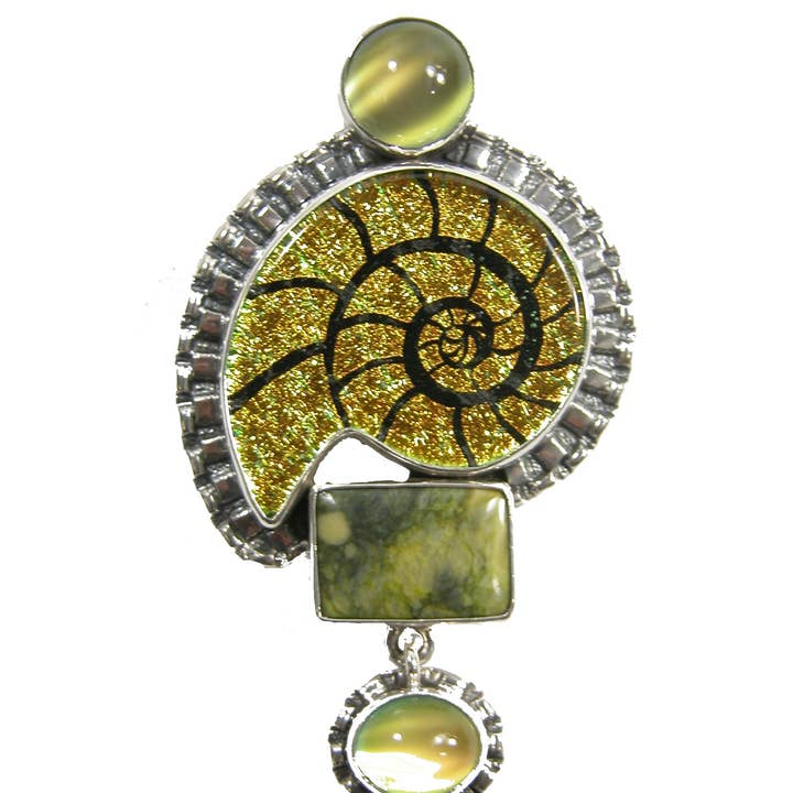 Dichroic Glass Shell Moonstone Sterling Silver Pin Pendant for wholesale by Amy Kahn Russell