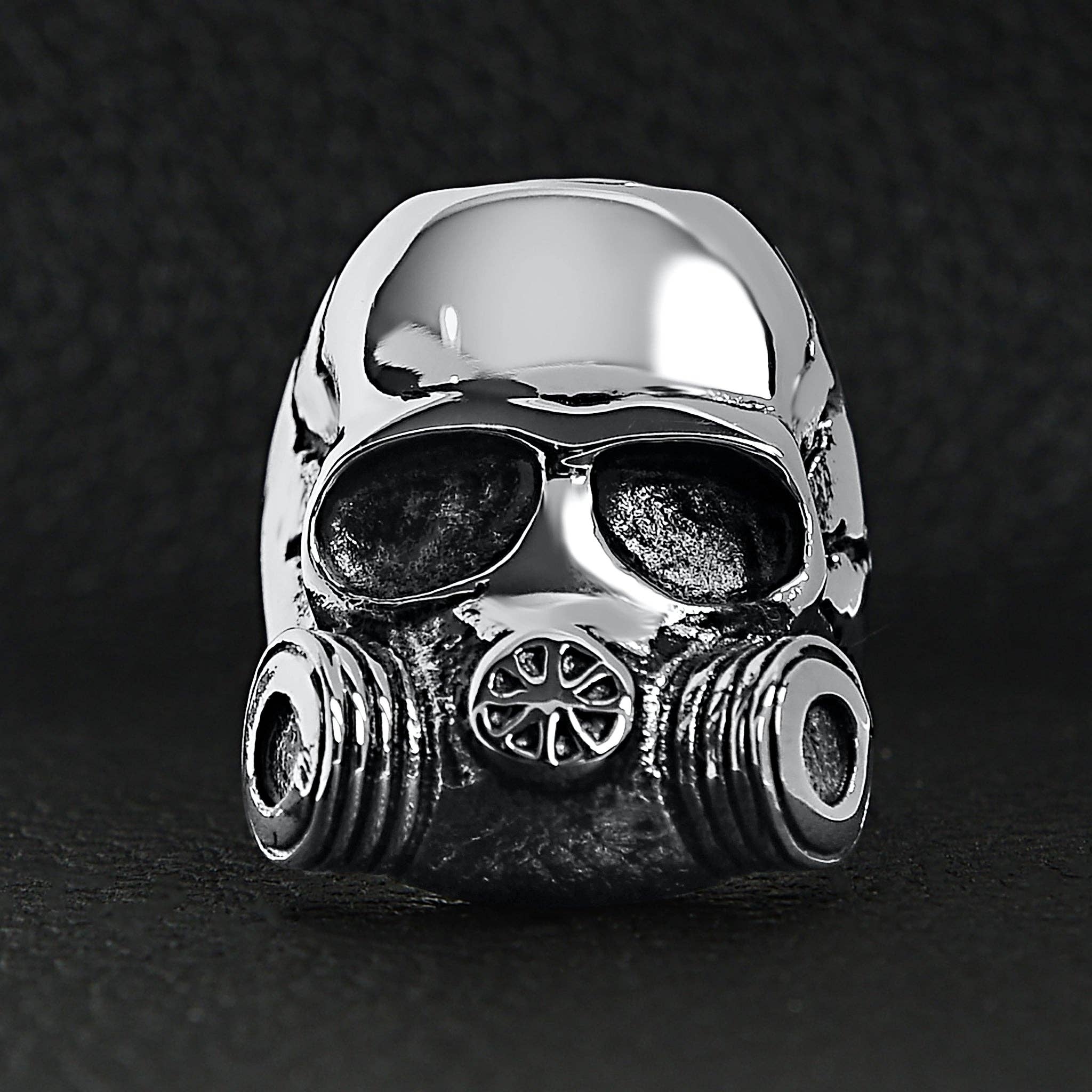 WJW - Wholesale Cocktail/Statement Ring - Stainless Steel Gas Mask Skull Ring3