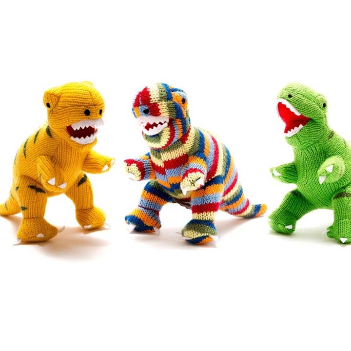 Best Years Ltd - Wholesale Handheld Rattle - Baby - Knitted Stripe T Rex Dinosaur Baby Rattle3