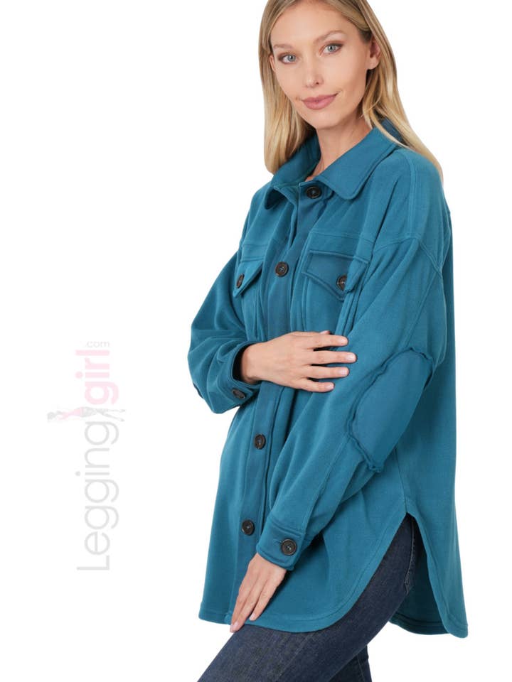 Oversized fleeceshaket - groenblauw - Modieuze damesshaker voor wholesale door LeggingGirl.com