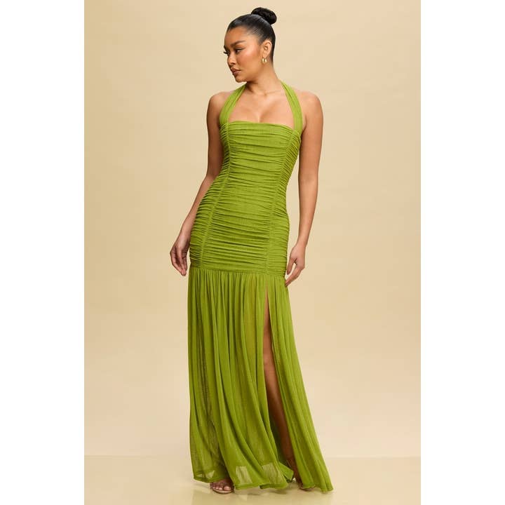 RUCHED MESH HALTER DRESS for wholesale by Luxxel
