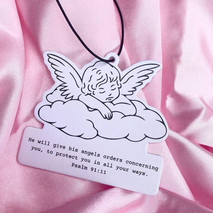 Sunday Grace Studio - Wholesale Car Freshener - Unisex - Psalm 91:11 Angel Christian Car Air Freshener Cherry Scent