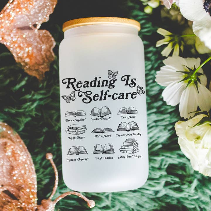 Reading is Self Care 18 oz. Glass Can for wholesale by Wicked Creatiff