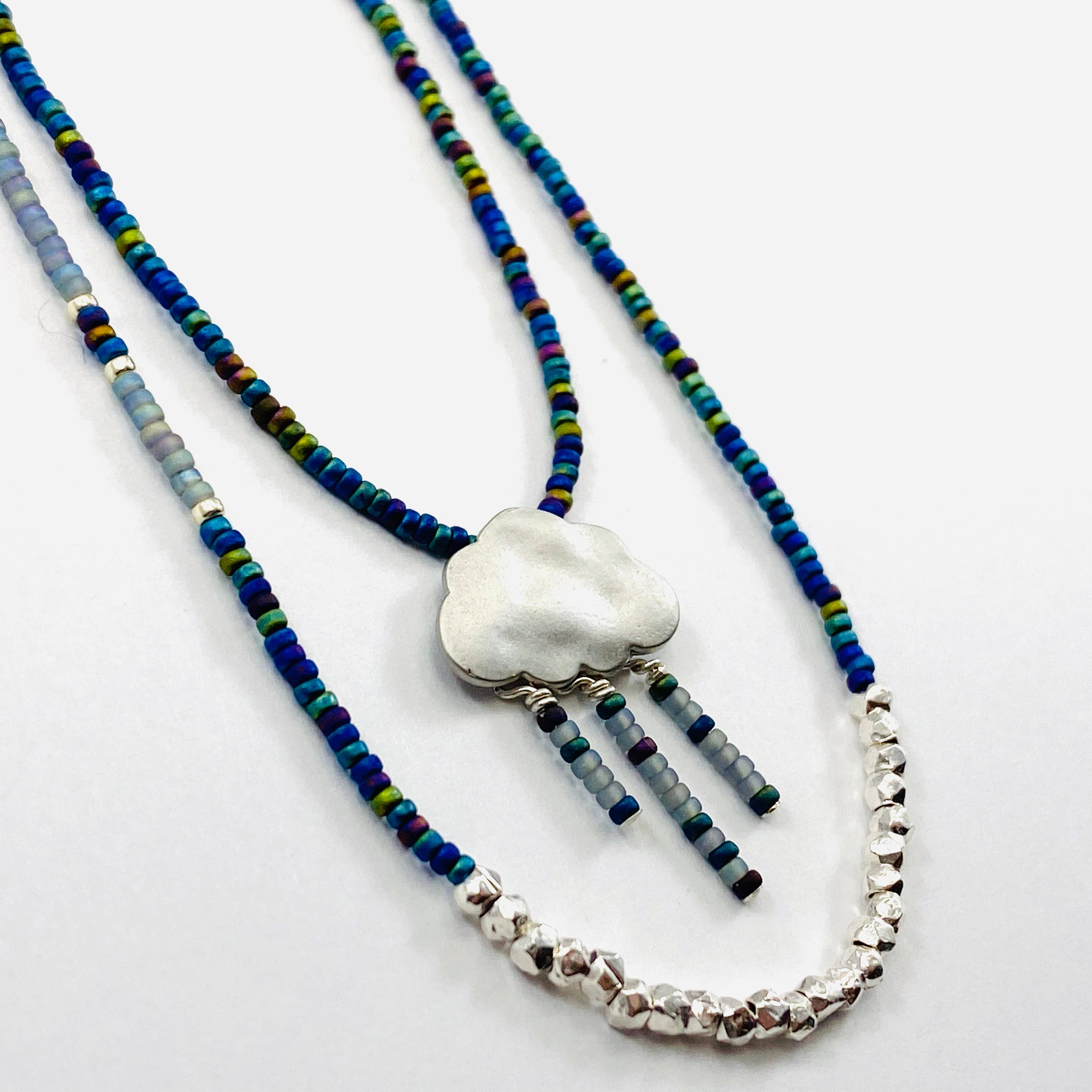 Sarah Crawford Handcrafted - Wholesale Jewelry Set - Grays Triple Beaded Necklace Set - Silver Rain Cloud3