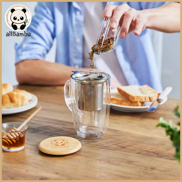 allBambu Inc - Wholesale Tea Strainer/Infuser - Stainless Steel Tea Infuser with Bamboo Lid