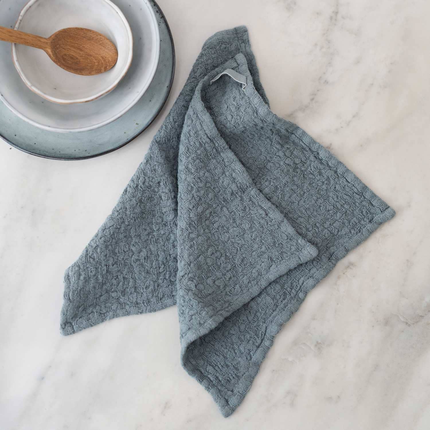 Linen Tales (We cover U.S. import duties) - Wholesale Dishcloth - Blue Fog Linen Dishcloth Set of 21