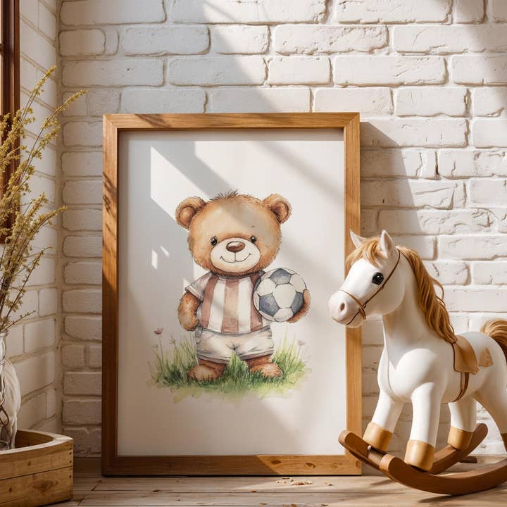 Kinderkamer Kunst | Voetbalbeer | Pastelprint voor wholesale door Artsriver