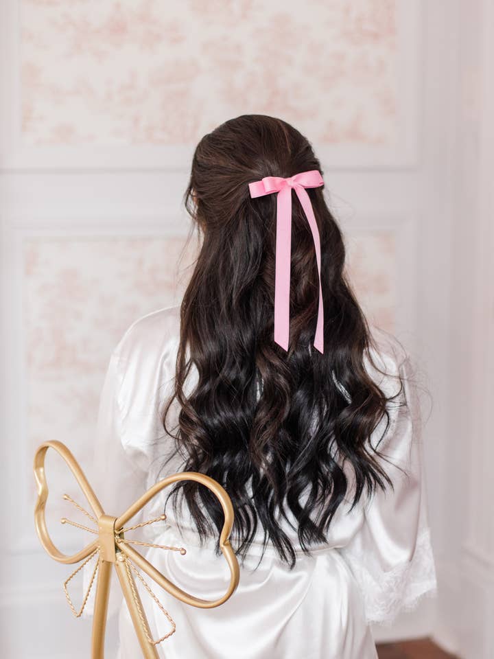 Long Matte Satin Hair Bow Barrette | Micro Alice Bow for wholesale by Grace & Grandeur