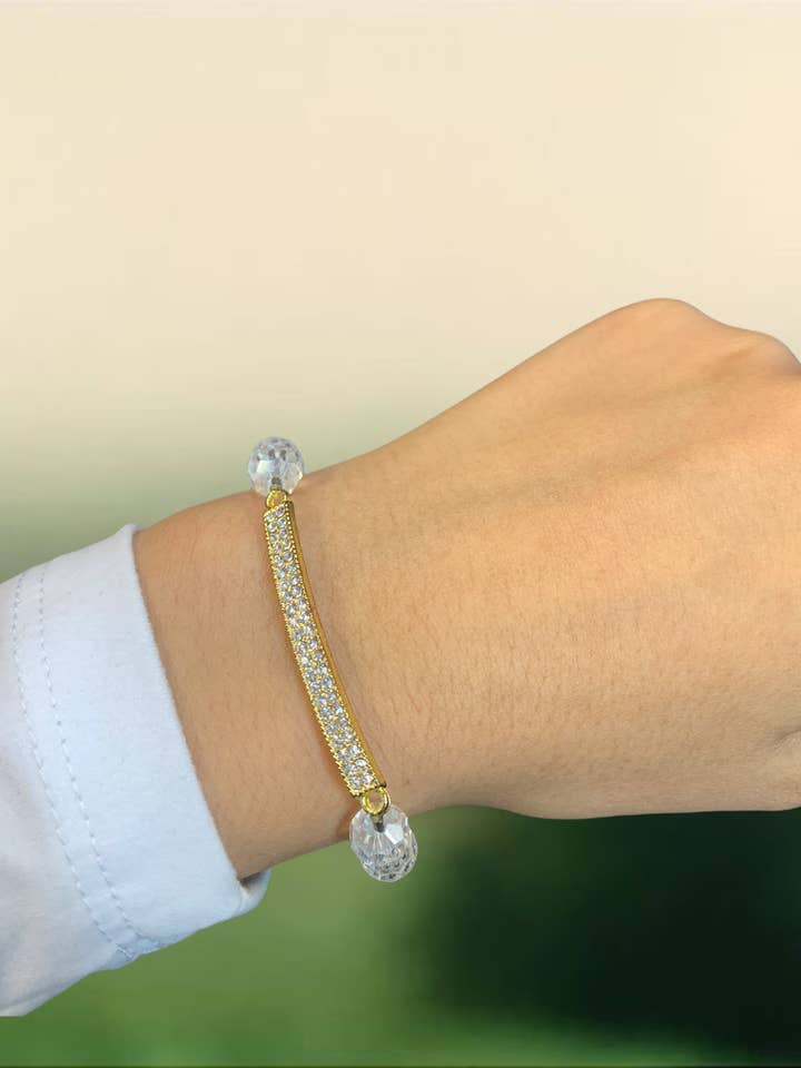 CLOSE OUT: Clear Crystal Gold Bar Stretch Bracelet for wholesale by Ciao Bella Jewelry Inc